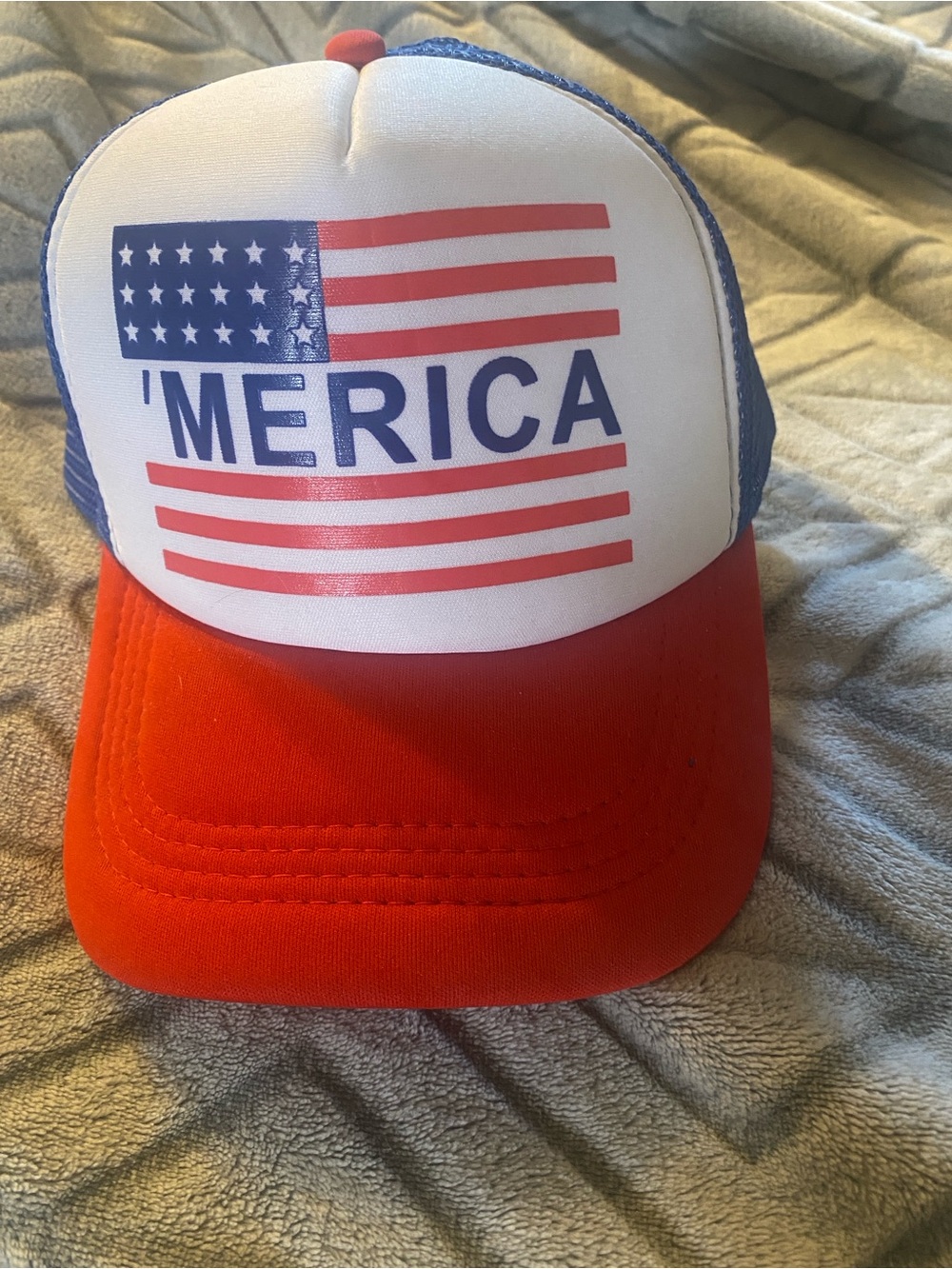 'MERICA Red, White & Blue Trucker Hat SnapBack Color-block Multi- OSFM